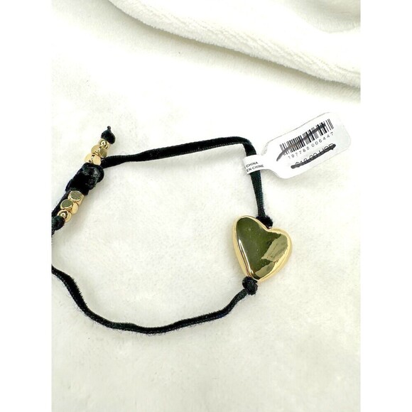 NEW Free People Say You Remember Bracelet In Black Gold Metal Heart Girly Goth - Picture 2 of 4